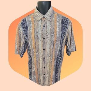 BASSIRI MEN'S CASUAL ABSTRACT SHORT SLEEVE SHIRT. GOLD TAUPE TAN GRAY. 1050